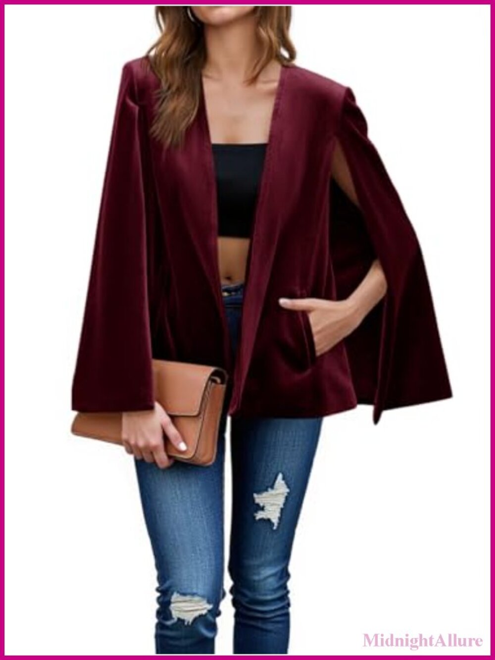Velvet Cape Blazer Split Long Sleeve Open Front Jacket